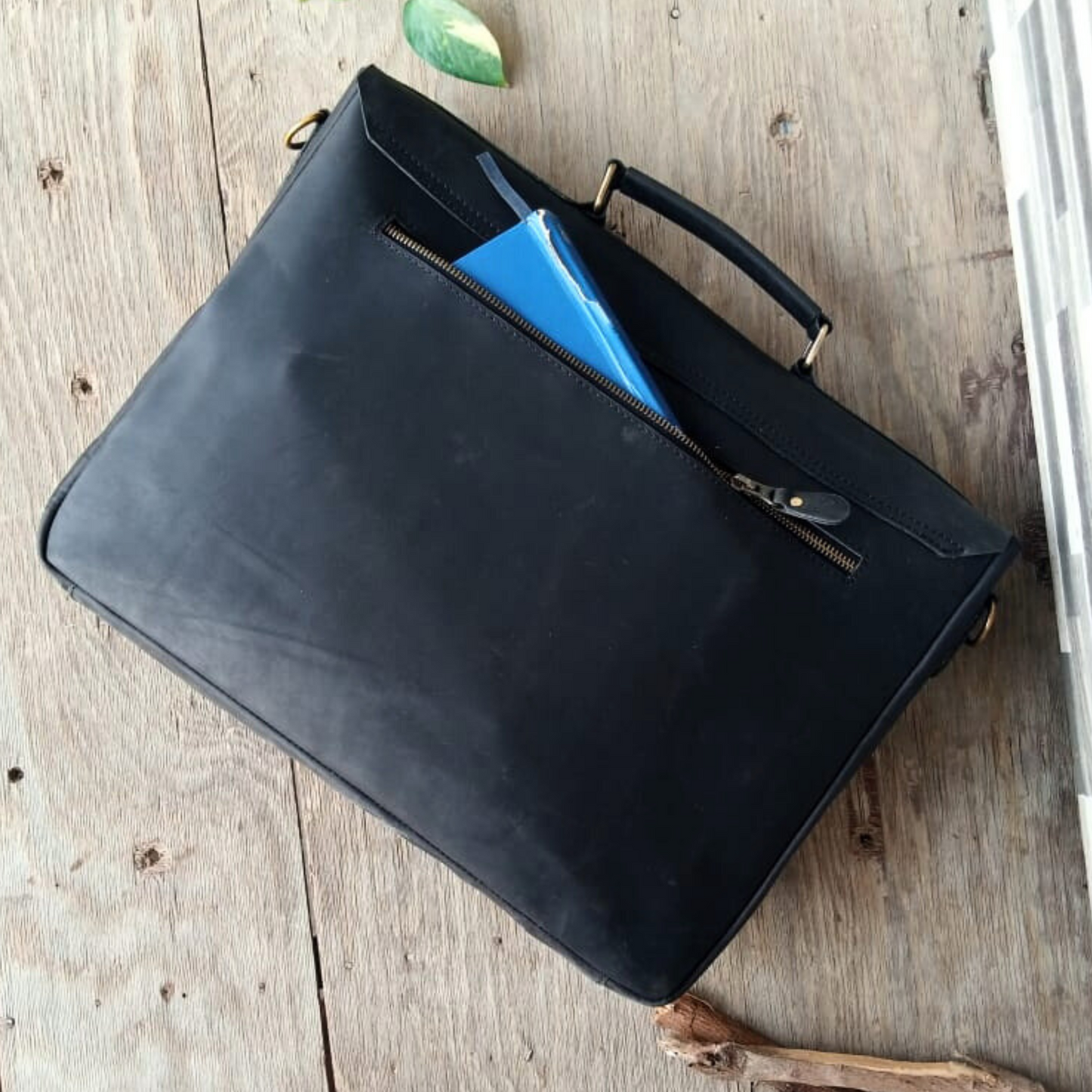 Black Leather Messenger Bag 15 and 16 inch Laptop Bag