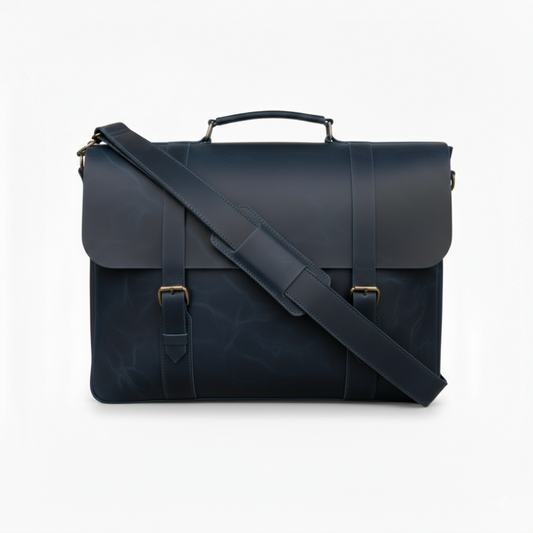 Navy Leather Messenger Bag 14 "15" & 16" Laptop Bag Matt Oil Pull-Up