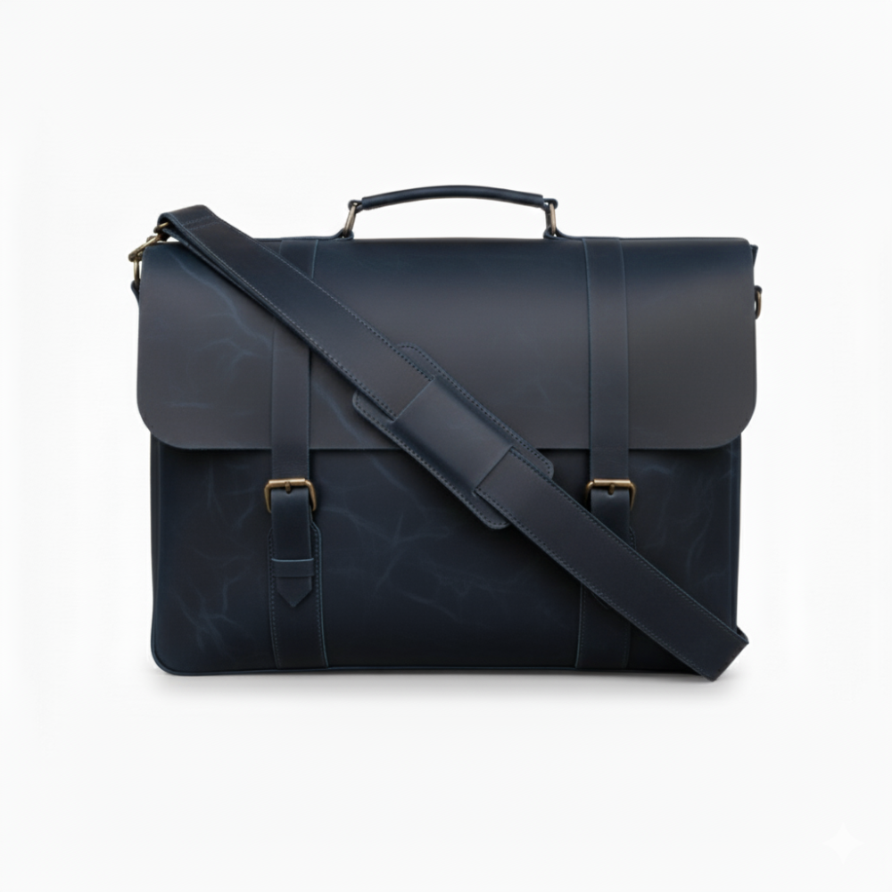 Navy Leather Messenger Bag 14 "15" & 16" Laptop Bag Matt Oil Pull-Up