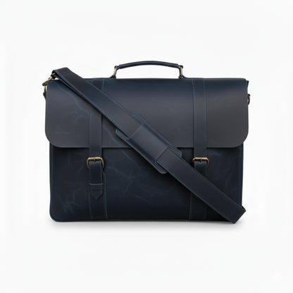 Navy Leather Messenger Bag 14 "15" & 16" Laptop Bag Matt Oil Pull-Up
