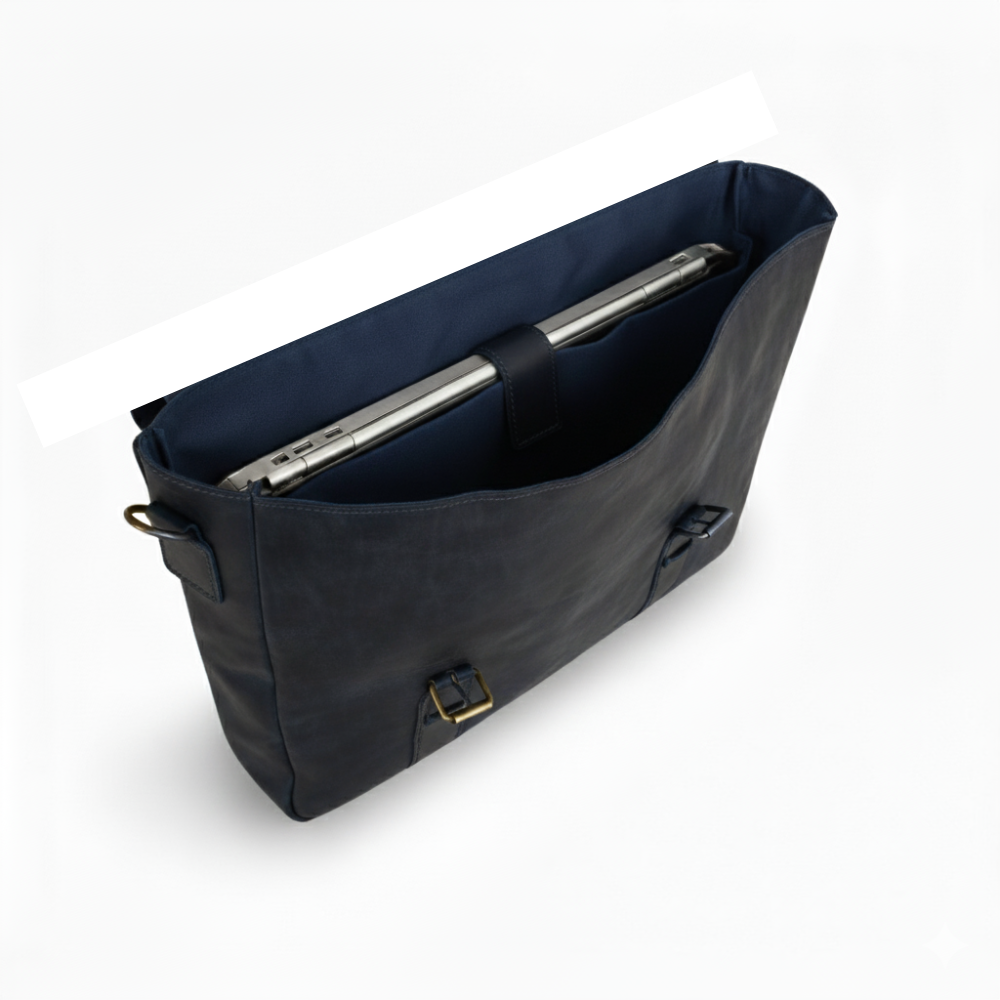 Navy Leather Messenger Bag 14 "15" & 16" Laptop Bag Matt Oil Pull-Up