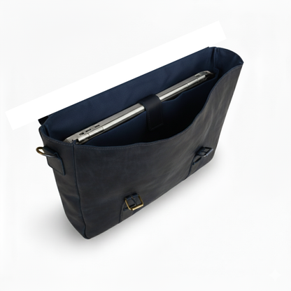 Navy Leather Messenger Bag 14 "15" & 16" Laptop Bag Matt Oil Pull-Up