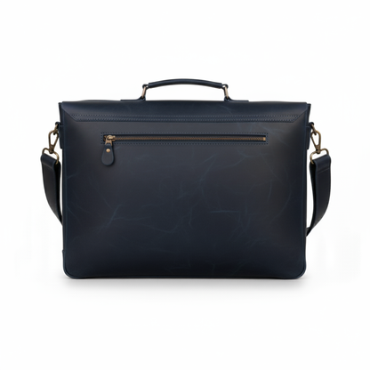 Navy Leather Messenger Bag 14 "15" & 16" Laptop Bag Matt Oil Pull-Up