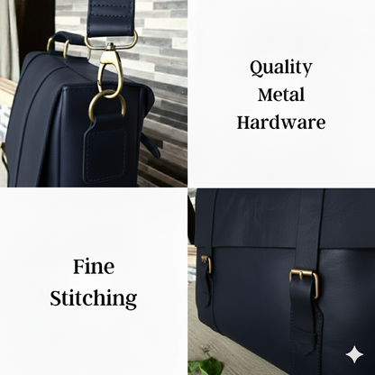 Navy Leather Messenger Bag 14 "15" & 16" Laptop Bag Matt Oil Pull-Up