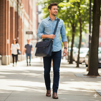 Navy Leather Messenger Bag 14 "15" & 16" Laptop Bag Matt Oil Pull-Up
