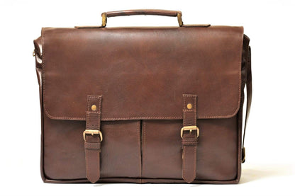 17" Travel Course Leather Briefcase - Antique Brown