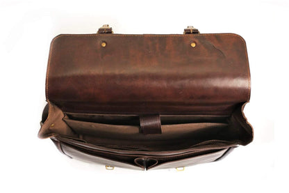 17" Travel Course Leather Briefcase - Antique Brown
