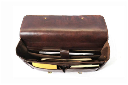 17" Travel Course Leather Briefcase - Antique Brown