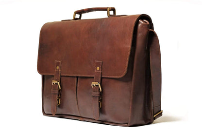 17" Travel Course Leather Briefcase - Antique Brown